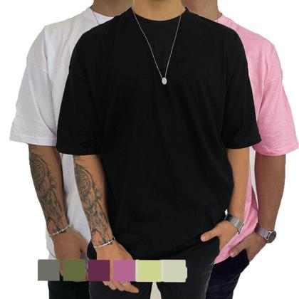 Imagem de Kit 5 Camisetas Oversized Diversas Cores Masculina Moda Street Tecido Algodão