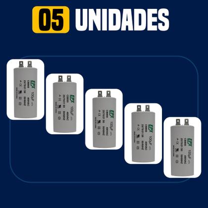 Imagem de Kit 5 Capacitor Permanente 100uF 380/400Vac EPX com Terminal Duplo