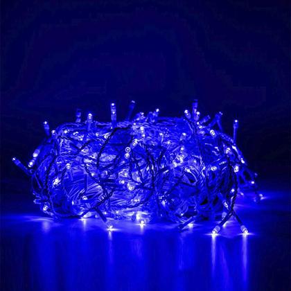 Imagem de Kit 5 Cascatas 400 Leds 10M C/ 8 Funções Azul C/ Fio Branco 220v