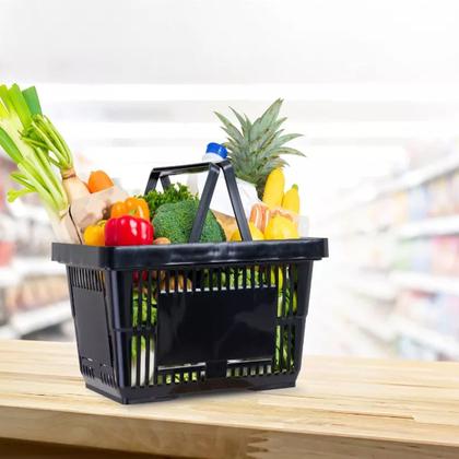 Imagem de Kit 5 Cesta Plastica De Compra Preta 16 Litros