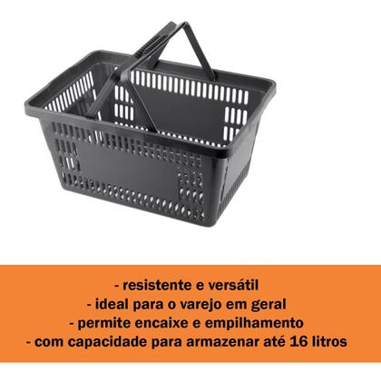 Imagem de Kit 5 Cesta Plastica De Compra Preta 16 Litros