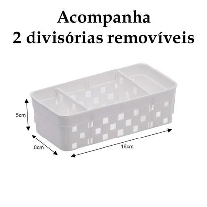 Imagem de Kit 5 cestas organizadoras multiuso com divisórias escritório closet lavanderia chá tempero esmaltes