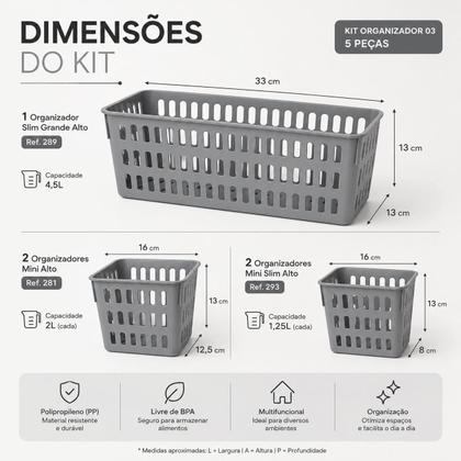 Imagem de Kit 5 cesto organizador multiuso caixa organizador armario casa lavanderia cozinha dispensa porta pote alimento lavander