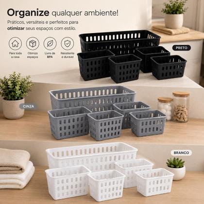 Imagem de Kit 5 cesto organizador multiuso caixa organizador armario casa lavanderia cozinha dispensa porta pote alimento lavander