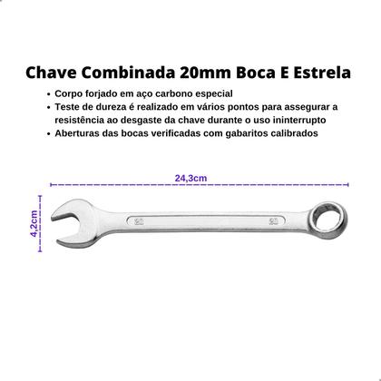 Imagem de Kit 5 Chave Combinada 16,17,18,19,20mm Profissional, Boca E Estrela, Estriada, Aço Carbono Especial