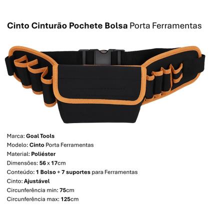 Imagem de Kit 5 Cintos Cinturão Bolsa Pochete Porta Ferramentas 8 Bolsos Eletricista Jardineiro Carpinteiro