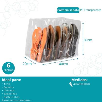 Imagem de Kit 5 Colmeia Organizadora Sapato Rasteirinha Sandália Chinelo Toalha 6 Nichos 21x30x40