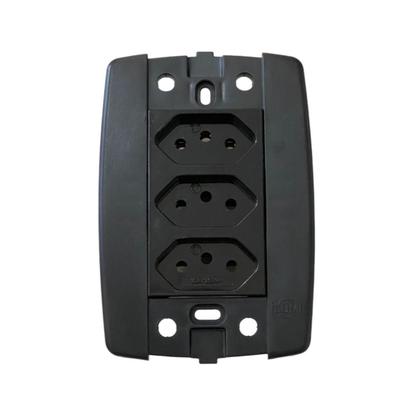 Imagem de Kit 5 Conjunto 3 Tomadas Preta Monobloco 2P+T 10A 250V 4X2