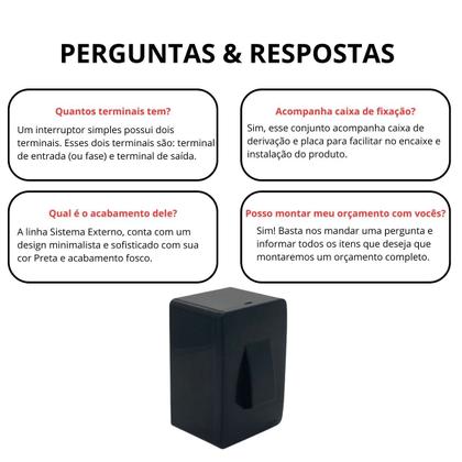 Imagem de kit 5 Conjunto Interruptor Simples Sobrepor Sistema X Preto