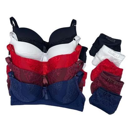 Imagem de kit 5 Conjuntos Calcinha e Sutiã Fio Duplo Renda Premium