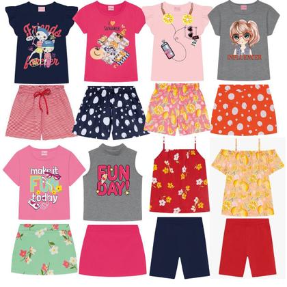 Imagem de Kit 5 Conjuntos de Roupa Infantil Menina Verão Tamanho 1 ao 10 anoS