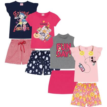 Imagem de Kit 5 Conjuntos de Roupa Infantil Menina Verão Tamanho 1 ao 10 anoS