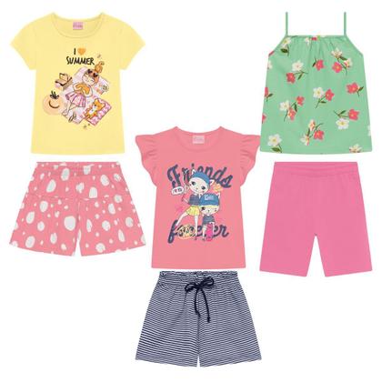 Imagem de Kit 5 Conjuntos de Roupa Infantil Menina Verão Tamanho 1 ao 10 anoS