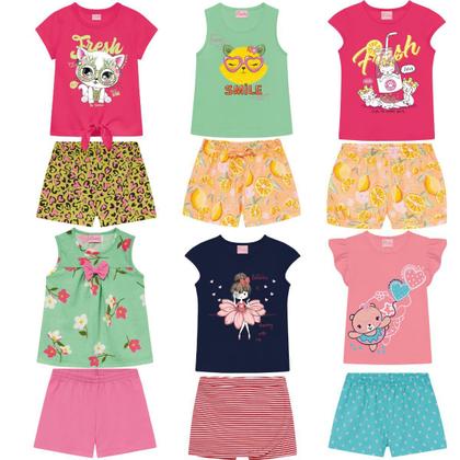 Imagem de Kit 5 Conjuntos de Roupa Infantil Menina Verão Tamanho 1 ao 10 anoS