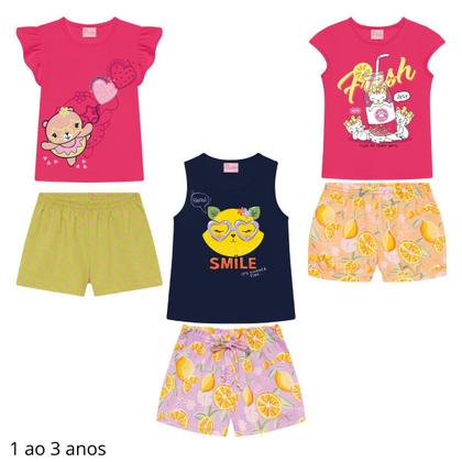 Imagem de Kit 5 Conjuntos de Roupa Infantil Menina Verão Tamanho 1 ao 10 anoS