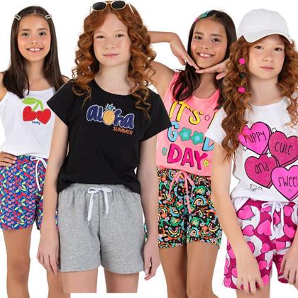 Imagem de Kit 5 Conjuntos de Verão Juvenil Menina Short e Blusa 10 ao 16 anos Lote Conjunto Infantil Menina