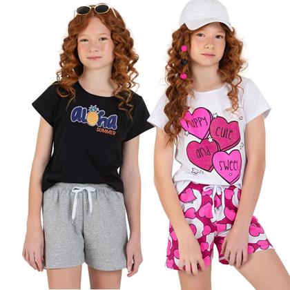 Imagem de Kit 5 Conjuntos de Verão Juvenil Menina Short e Blusa 10 ao 16 anos Lote Conjunto Infantil Menina