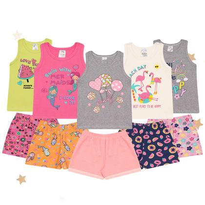 Imagem de Kit 5 Conjuntos Infantil Menina 10 Peças Camisetas e Shorts