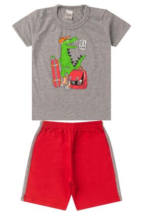 Imagem de Kit 5 Conjuntos Infantil Menino Verão Camiseta em Meia Malha com Manga e Bermuda de Moletinho com Elástico