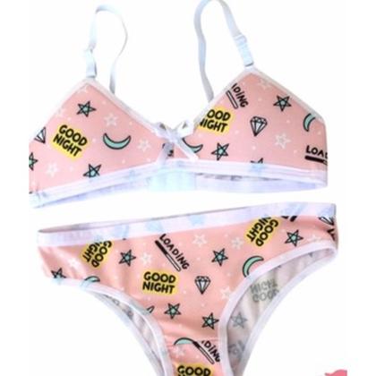 Imagem de Kit 5 Conjuntos Menina Moça Infantil Estampado Sem Bojo Com Espuma