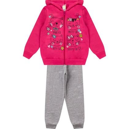 Imagem de kit 5 Conjuntos Moletom Infantil feminino Blusa e Calça Flanelado Agasalho Inverno Capuz Ziper Punho, Roupa Menina frio criança tamanhos 04 06 08