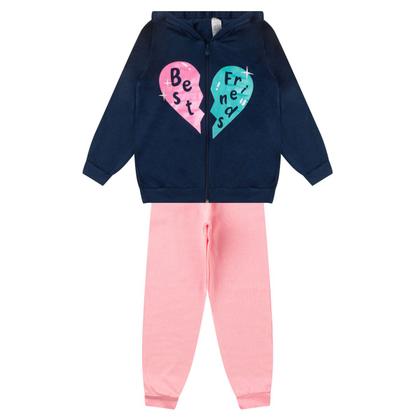 Imagem de kit 5 Conjuntos Moletom Infantil feminino Blusa e Calça Flanelado Agasalho Inverno Capuz Ziper Punho, Roupa Menina frio criança tamanhos 04 06 08