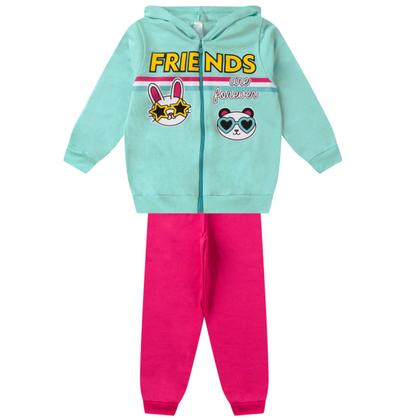 Imagem de kit 5 Conjuntos Moletom Infantil feminino Blusa e Calça Flanelado Agasalho Inverno Capuz Ziper Punho, Roupa Menina frio criança tamanhos 04 06 08