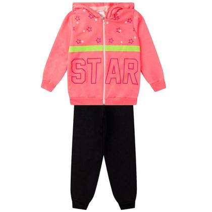 Imagem de kit 5 Conjuntos Moletom Infantil feminino Blusa e Calça Flanelado Agasalho Inverno Capuz Ziper Punho, Roupa Menina frio criança tamanhos 04 06 08