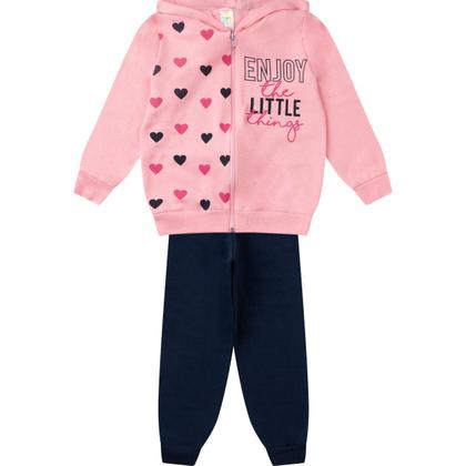Imagem de kit 5 Conjuntos Moletom Infantil feminino Blusa e Calça Flanelado Agasalho Inverno Capuz Ziper Punho, Roupa Menina frio criança tamanhos 04 06 08