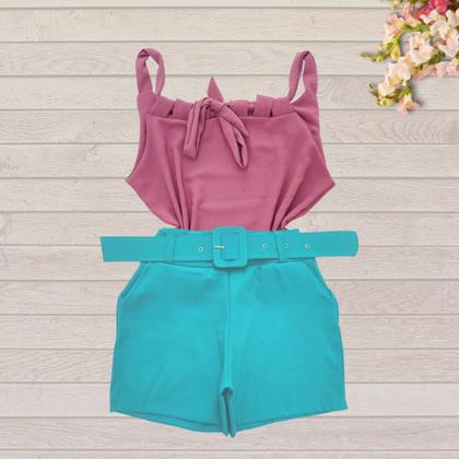 Imagem de Kit 5 Conjuntos Plus Size Feminino Shorts Cinto Cintura Alta 2107