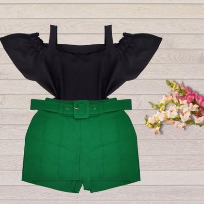 Imagem de Kit 5 Conjuntos Plus Size Feminino Shorts Cinto Cintura Alta 2107