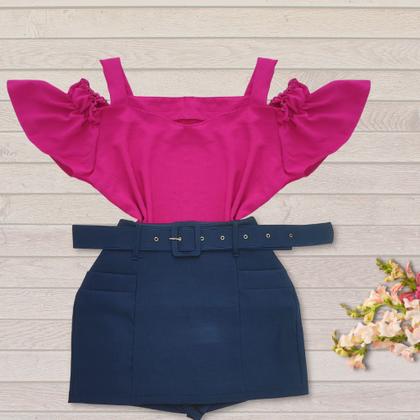 Imagem de Kit 5 Conjuntos Plus Size Feminino Shorts Cinto Cintura Alta 2107