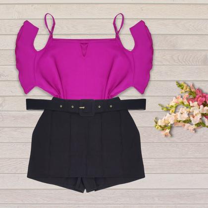 Imagem de Kit 5 Conjuntos Plus Size Feminino Shorts Cinto Cintura Alta 2107