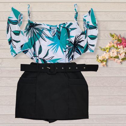 Imagem de Kit 5 Conjuntos Plus Size Feminino Shorts Cinto Cintura Alta 2107