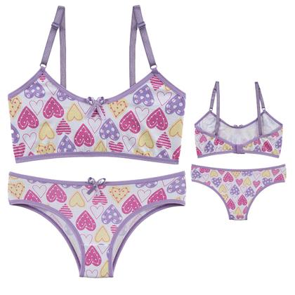 Imagem de kit 5 Conjuntos Top e Calcinha Juvenil Lingerie Estampado Moda Infantil Menina Moça Cotton Algodão