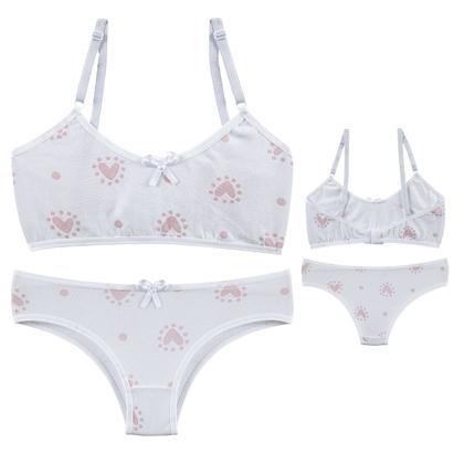 Imagem de kit 5 Conjuntos Top e Calcinha Juvenil Lingerie Estampado Moda Infantil Menina Moça Cotton Algodão