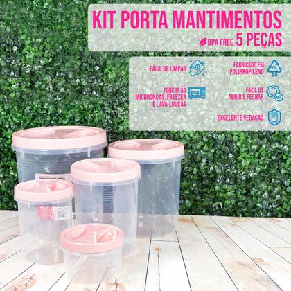 Imagem de Kit 5 Conteineres Tampa de Rosca Alimentos Mantimentos Pote