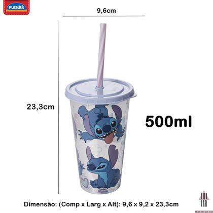 Imagem de Kit 5 Copo Stitch Refri Canudo e Tampa Geek Festa 500ml