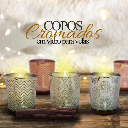 Imagem de Kit 5 Copo Vidro Cromado Desenhado Para Velas Aromática 100G