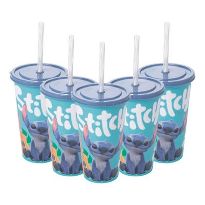 Imagem de Kit 5 Copos Stitch 500ml Filme Personalizado Com Tampa e canudo Bpa Free Disney Lembrancinha Festa -