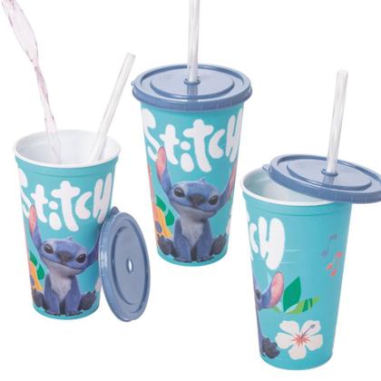 Imagem de Kit 5 Copos Stitch 500ml Filme Personalizado Com Tampa e canudo Bpa Free Disney Lembrancinha Festa -