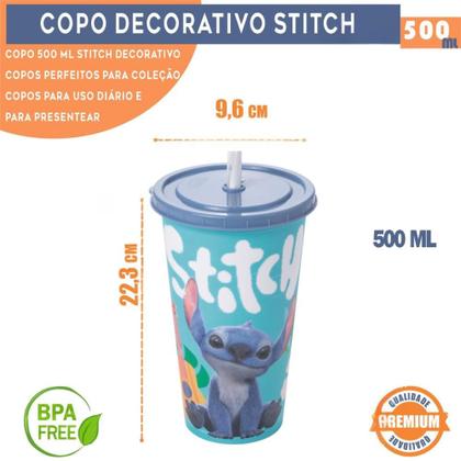 Imagem de Kit 5 Copos Stitch 500ml Filme Personalizado Com Tampa e canudo Bpa Free Disney Lembrancinha Festa -
