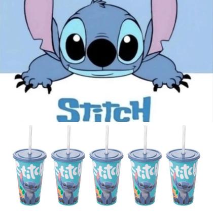 Imagem de Kit 5 Copos Stitch 500ml Filme Personalizado Com Tampa e canudo Bpa Free Disney Lembrancinha Festa -