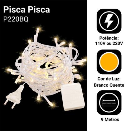 Imagem de Kit 5 Cordão Pisca Pisca De Led Para Decoração Natalina 9m 100leds 220V Quente