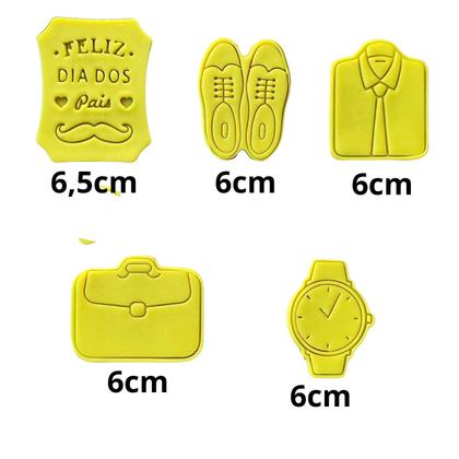 Imagem de Kit 5 Cortador Dia dos Pais 6cm (Maleta, Sapato, Camisa, Relógio, Frase)