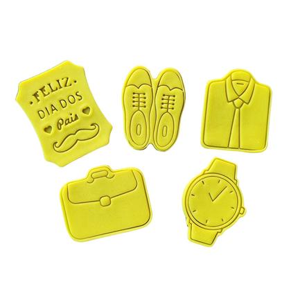 Imagem de Kit 5 Cortador Dia dos Pais 6cm (Maleta, Sapato, Camisa, Relógio, Frase)