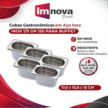 Imagem de Kit 5 cuba sem alca inox 1/9 gn 150 para buffet