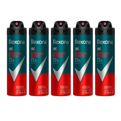 Imagem de Kit 5 Desodorante Rexona Antibacterial Protection Men Aerosol Antitranspirante 72h 150ml