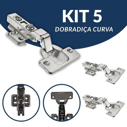 Imagem de Kit 5 Dobradiça 35mm Curva Para Porta Armarios e Moveis