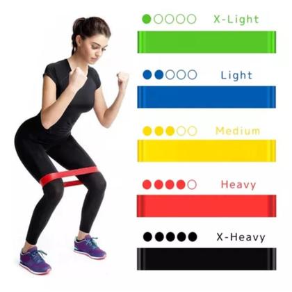 Imagem de Kit 5 Elásticos Treino Exercício Corpo em Casa Resistência Fisioterapia Pilates Ginástica Yoga Mini Band